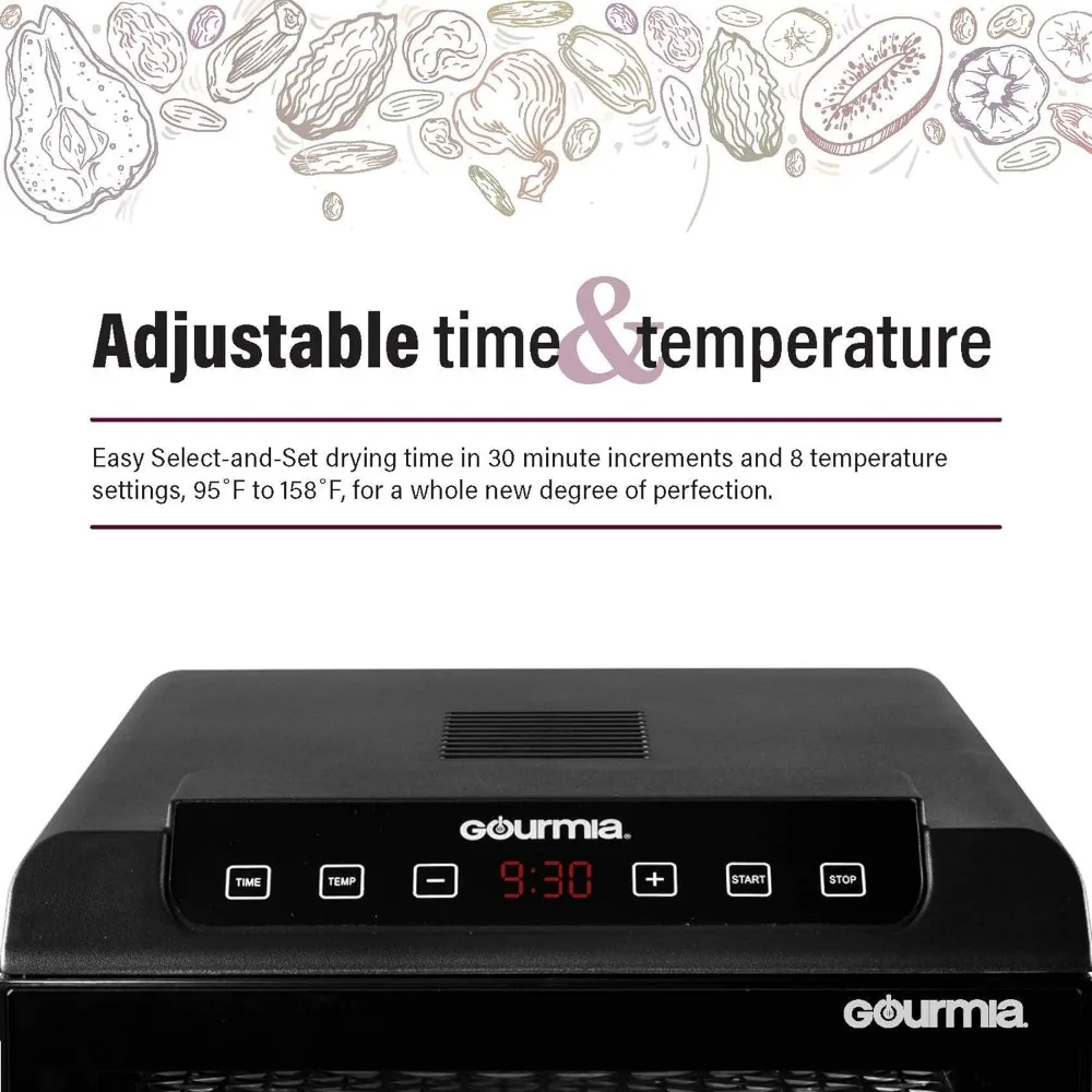 Elétrica Food Countertop Desidratador, Digital Contagem Regressiva Temporizador, predefinido Configurações de Temperatura, 6 Secagem Bandejas