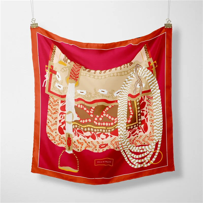 53 سنتيمتر ماركة الأوشحة الحريرية اللون الحصان 100% وشاح حريري النساء شالات الفاخرة تصميم الحجاب وشاح موضة أوشحة مربعة منديل #2