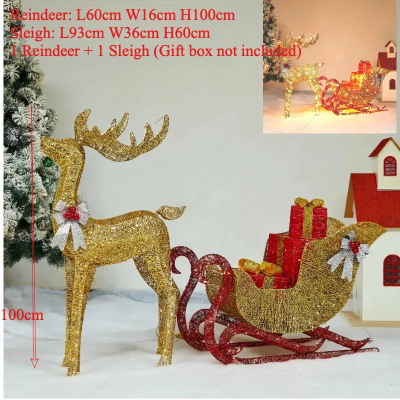 Christmas Lighted Reindeer & Santa's Sleigh, Xmas Lighted Outdoor Yard Decoration,only 5 Sets Left. Once Sold Out, No More