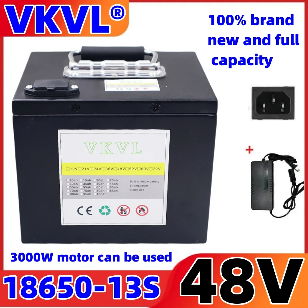 

48V 20Ah25Ah30Ah 18650 lithium battery pack 250-2000W 100% full capacity lithium battery+54.6V 2A charger