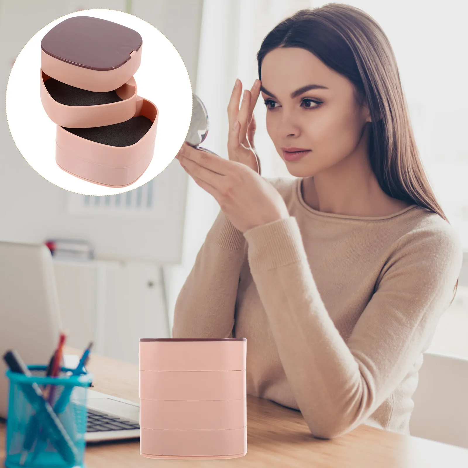 4-Layer Rotary Jewelry Box for Earrings Rings Necklaces Organized Storage Desktop Display Holder Compact Lightweight