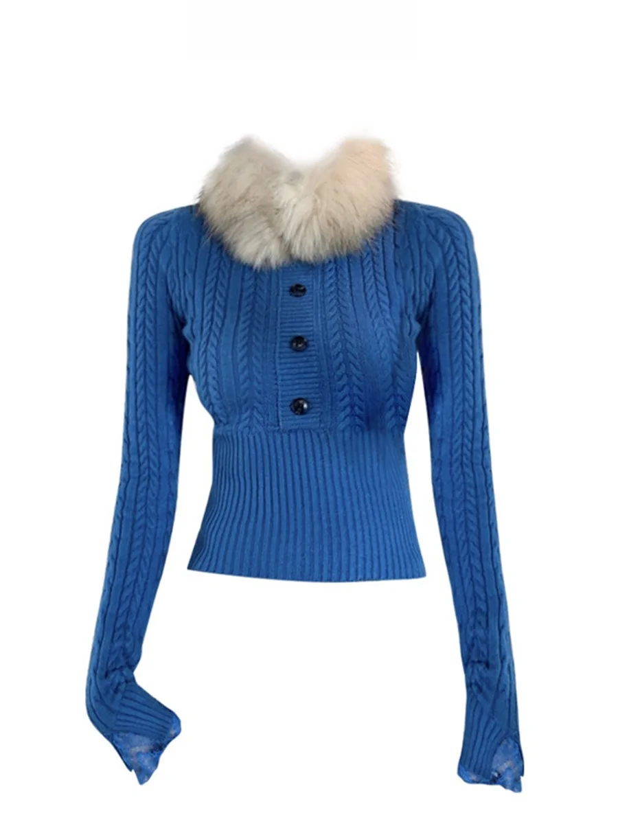 

Retro Spicy Girl Waist-Cinching Knot Sweater Women's Slim Fit round Ne ort Knitted Top Soft Knitwear Vintage Sle