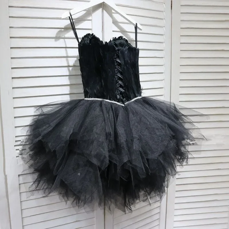 LZPOVE Sexy Evening Dresses Short Feather Tulle Skirt Birthday Prom Party Cocktail Dress Black Ballet Puffy Dress Lace Up Girls