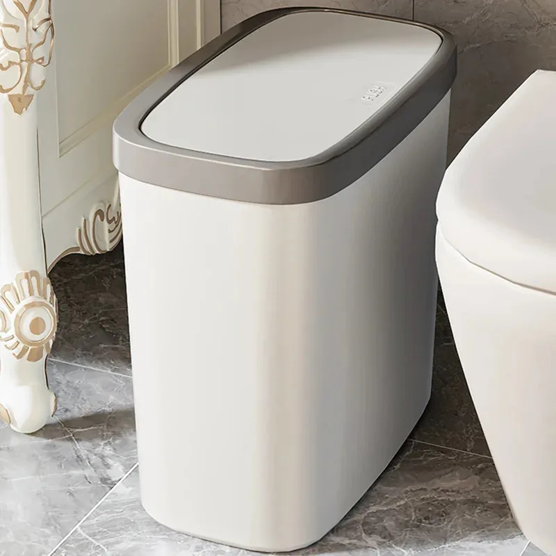 

12/16L Trash Can Bathroom Press-type Covered Living Room Wastbasket with Lid Narrow Garbage Can Waterproof Dustbin Paper Basket