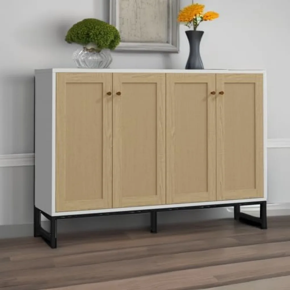 خزانة تخزين جانبية من Panana مزينة بالروطان بأربعة أبواب لغرفة الطعام وطاولة بوفيه للمطبخ قائم بذاته (Wh)