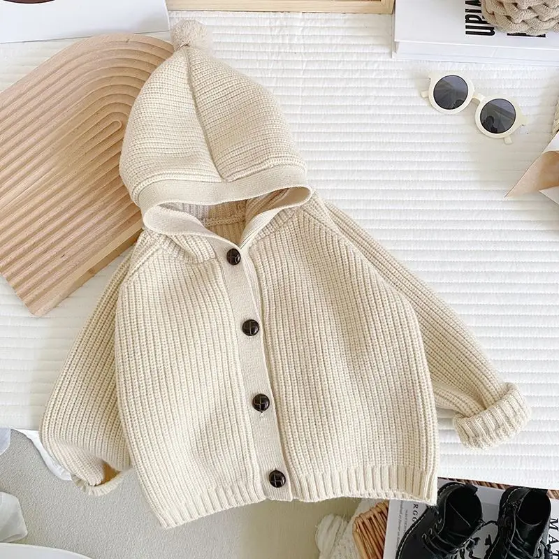 Baby Autumn Sweater Coat 2022 New Children's Hooded Top Autumn Sweater Korean Boy Knitted Cardigan