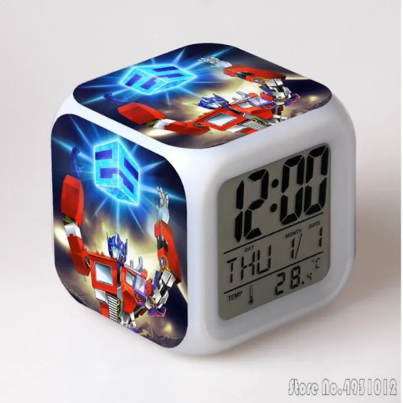 Anime T-Transformers-Armada Cartoon Alarm Clock Creative Student 8x8x8cm LED Cube with Colorful Light Display Time Week Month