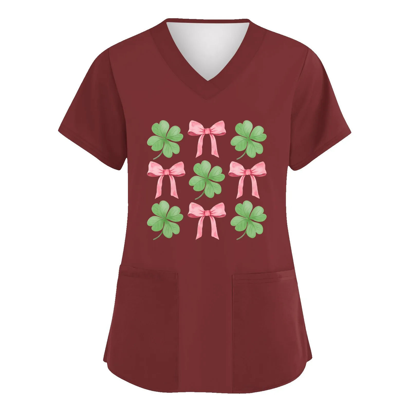 Women'S Fashion V-Neck Comfortable And Personalized Materials For Women  Short Sleeve Workwear With Pockets Printed Tops