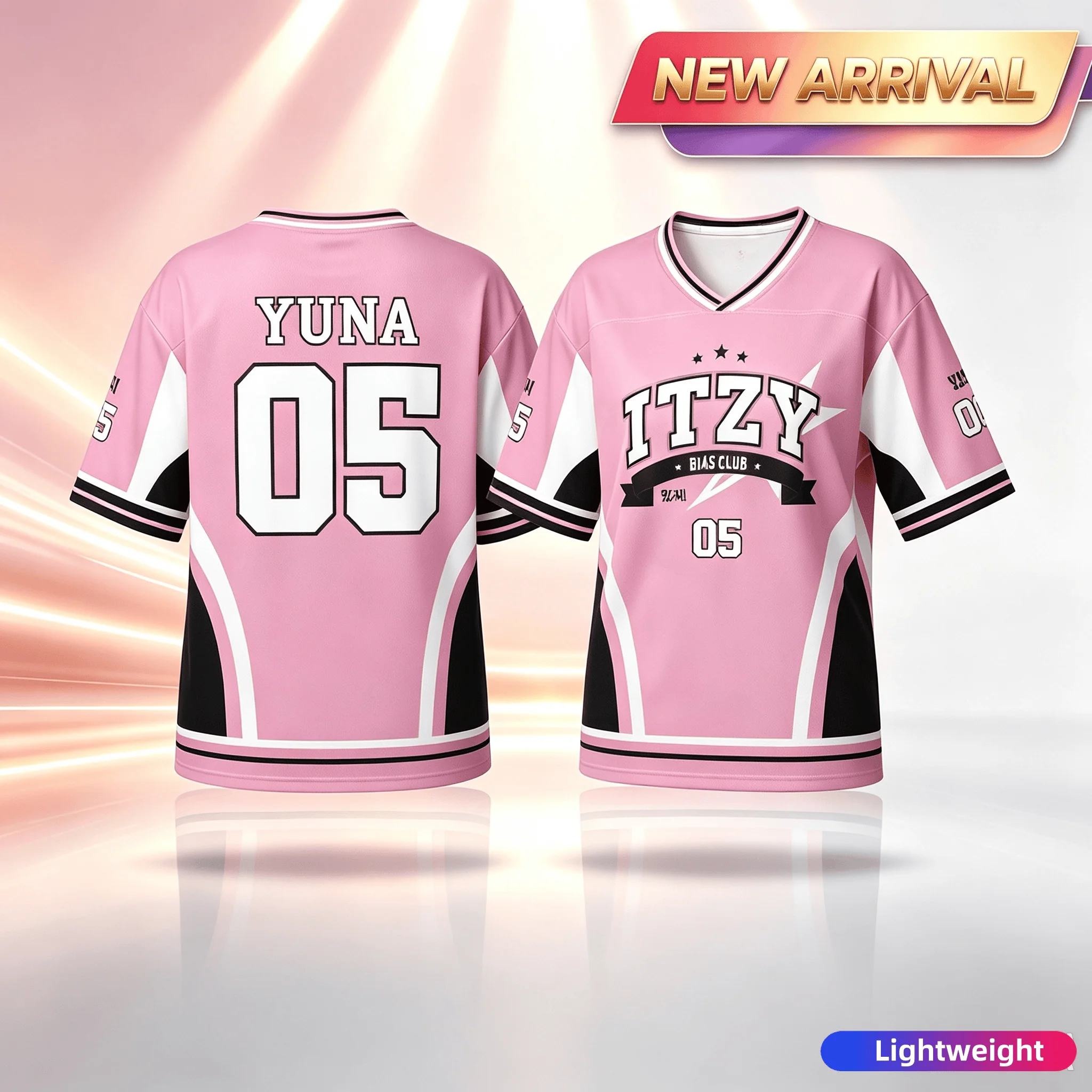Cute Pink ITZY Yuna No.5 Print Sport Jersey Quick Dry Short Sleeve T-shirt Family Matching Parent Kids Concert Uniform Fashion