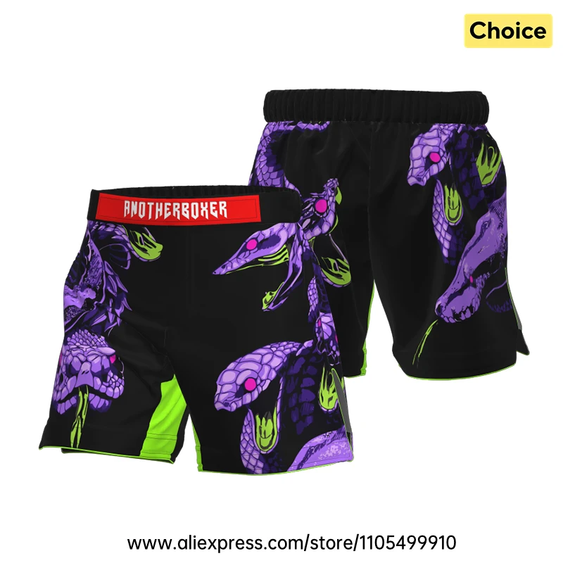 Herren Damen MMA Kampfshorts Lila Cobra No Gi Grappling BJJ Muay Thai Kickboxen Trainingsshorts Elastischer Bund Boxershorts
