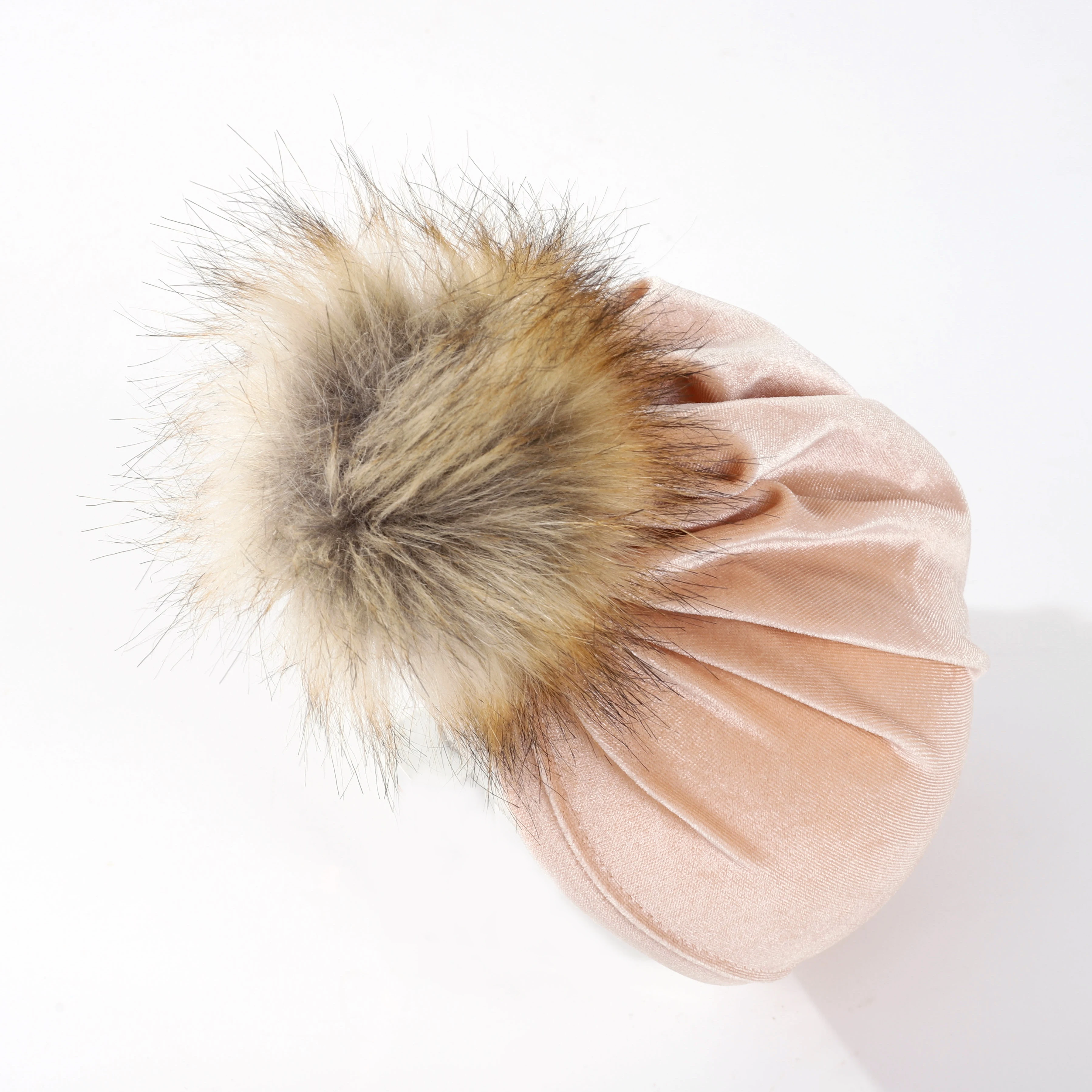 Solid Velvet Fabric Fur Ball Hat for Kids Boys Girls Baby Photograph Props Big Pompom Topknot Autumn Winter Ear Warm Beanie Cap