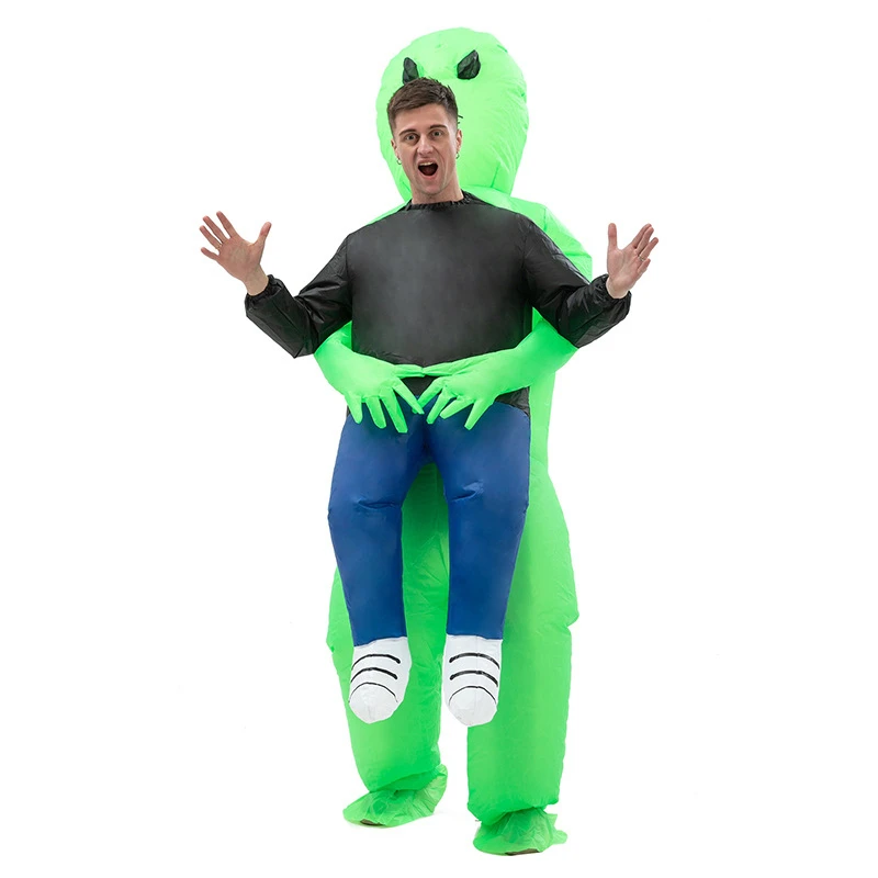 Disfraz divertido de Alien verde para adulto y niño, disfraz inflable para fiesta de Carnaval y Halloween