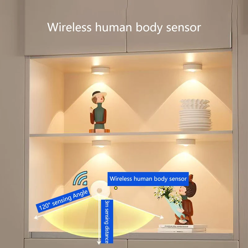 أضواء كاشفة صغيرة LED، وأضواء خزانة الشحن اللاسلكي، وأضواء خزانة النبيذ في خزانة الملابس، وأضواء ليلية دائرية للتحكم عن بعد