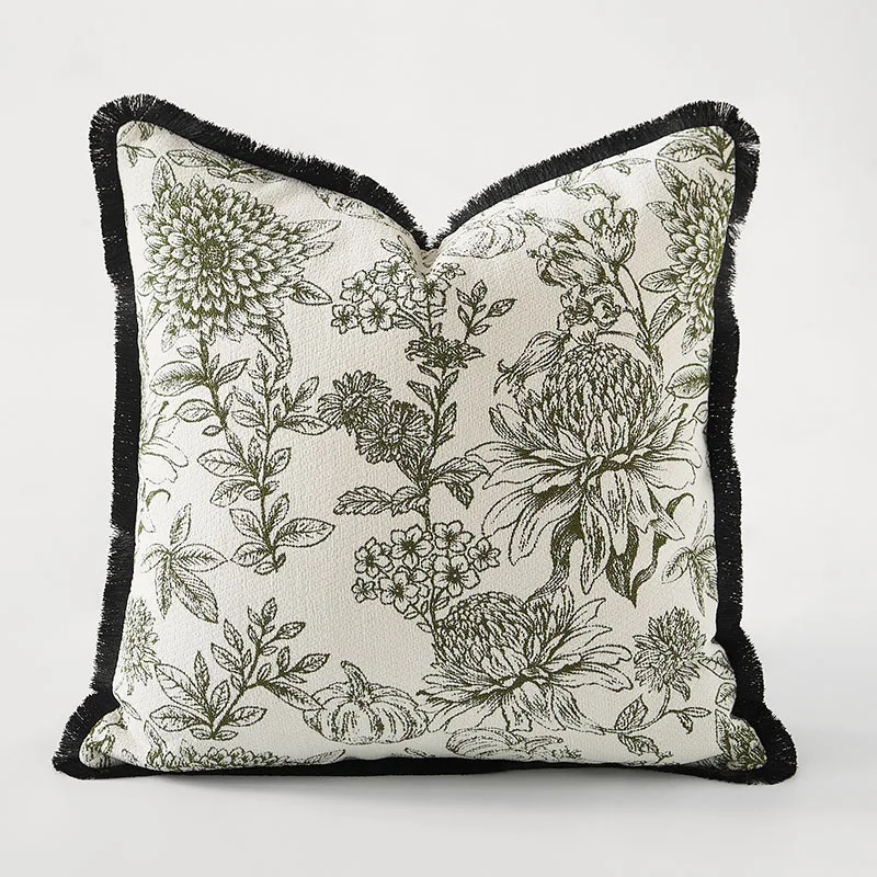 

French Luxury Retro Plant Jacquard Cushion Cover Advanced Pillow Covers Decorative for Tassel Edge Living Room Sofa Pillow Case