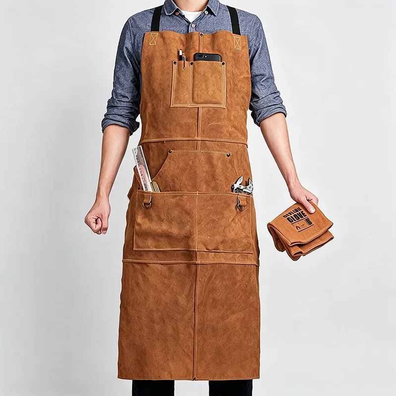 Heavy-duty Full Coverage Apron with 6 Tool Pockets Heat and Flame Resistant Welding Work Apron Provides Full Protection 1