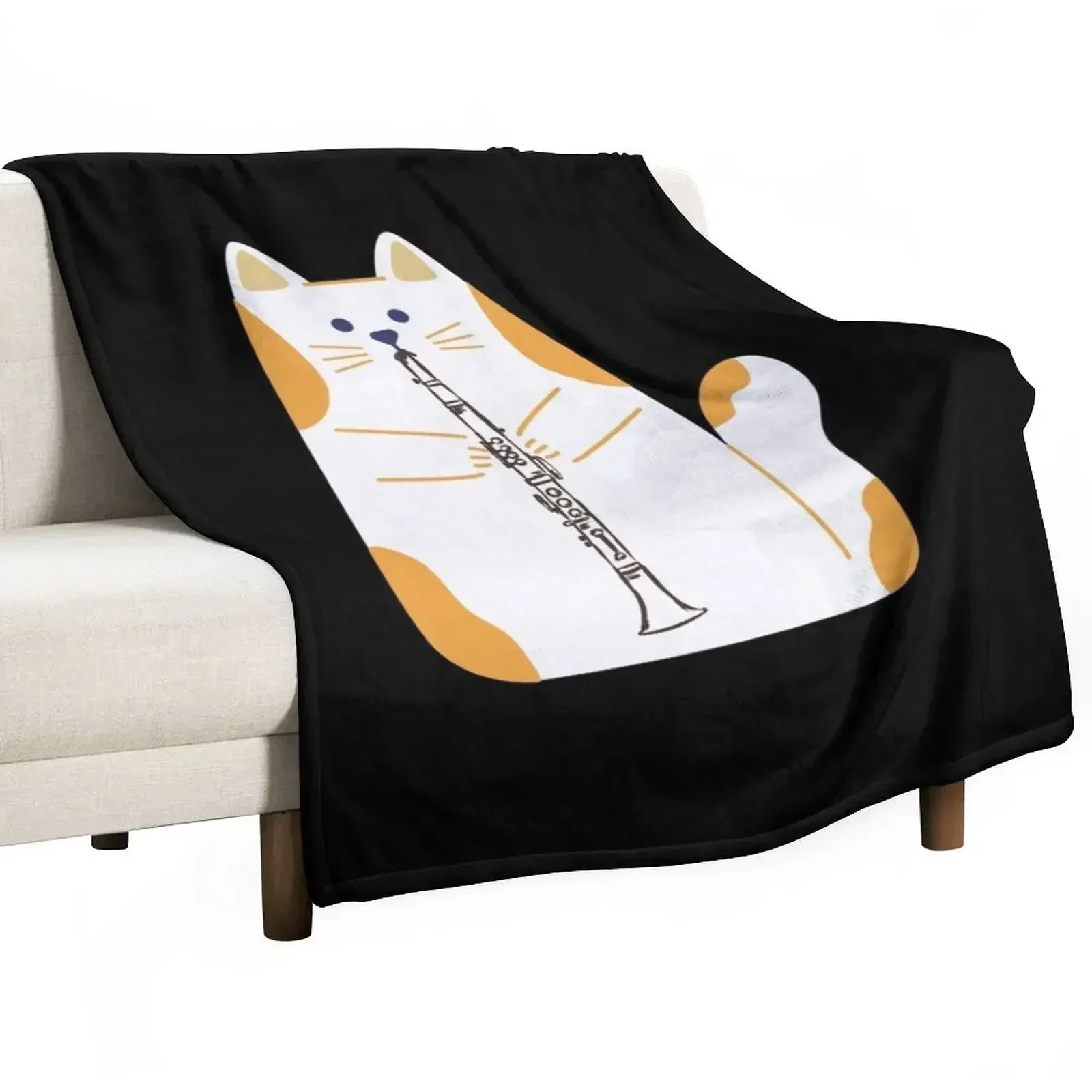 cat playing the CLARINET Throw Blanket anime Summer Blankets