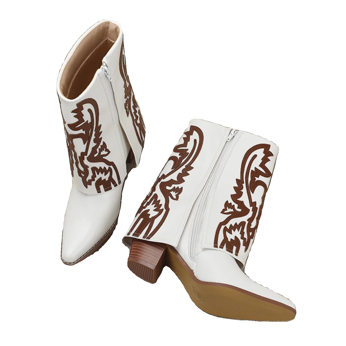

Ковбойские ботинки в стиле ретро в стиле вестерн, белая кожа, модные женские ботильоны на высоком каблуке с вышивкой и застежкой-молнией