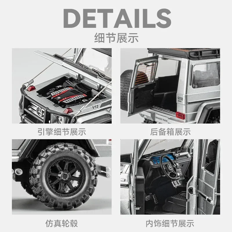 1:24 Mercedes-Benz BRABUS G550 4X4 Modified version Diecast Metal Alloy Model car Sound Light Pull Back Collection Kids Toy Gift