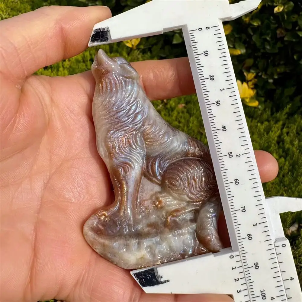1PCS Natural moon stone wolf Carving Healing Gemstone Animal Figurine Reiki Stone Lucky Decoration Gift