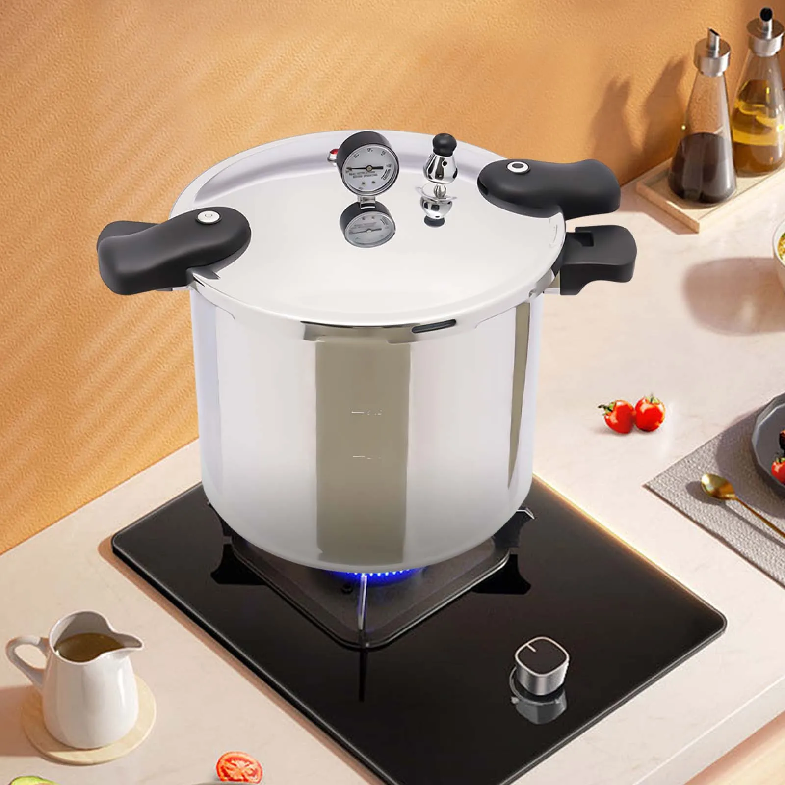 22L Thickened Explosion-proof Pressure cooker Large Pressure Canner Cooker Kitchen Cookware with Gauge Release Valve 90kpa