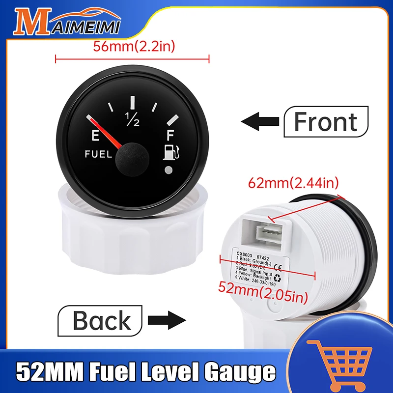 52MM Universal Gas Fuel Level Gauge Analogue LED Car Marine Boat 240-33 Ohms 0~190ohm Fuel Level Meter with Alarm Light