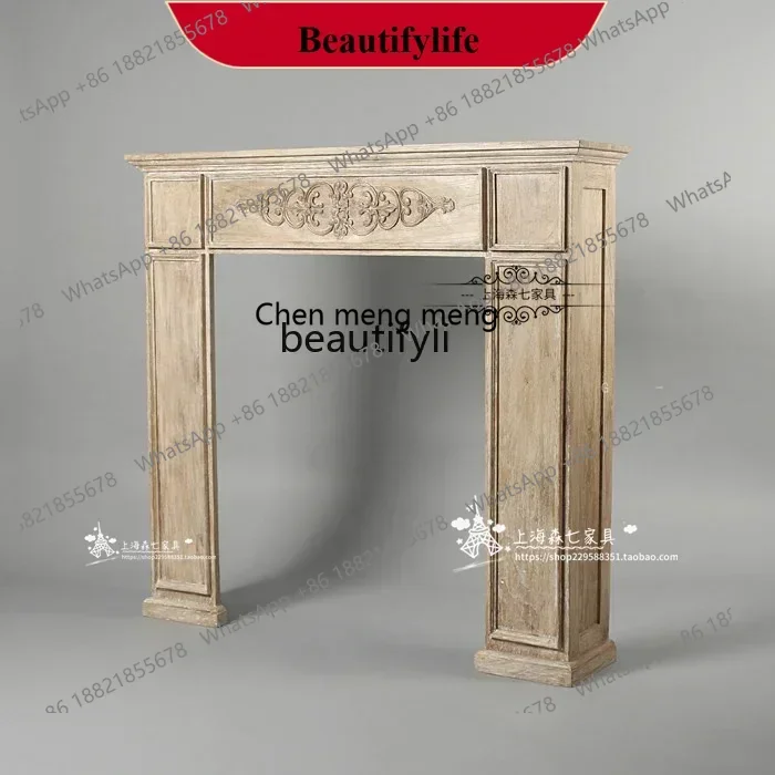 D178 Nordic American light luxury solid wood retro fireplace frame European neoclassical carved home decoration frame simple