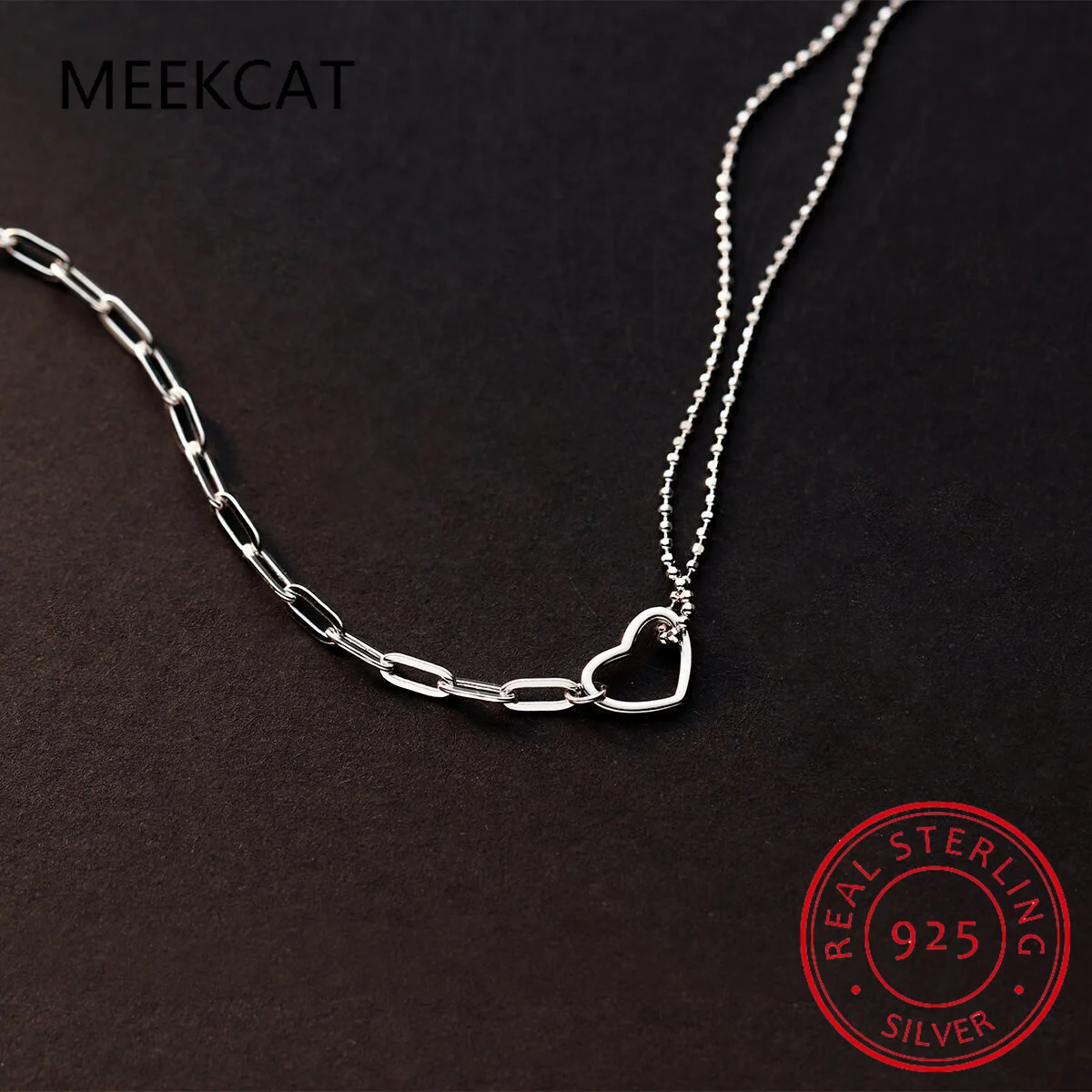 925 Sterling Silver Double Layer Love Heart Asymmetric Necklace for Women Sweet Clavicle Chain Necklace Wedding Party Gift