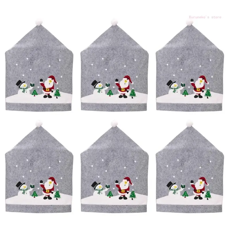 

Chair Back Cover Christmas Kitchen Chair Slipcovers In Gray Santa Hat For Holiday Decoration Chair Covers 1/4/6PCS