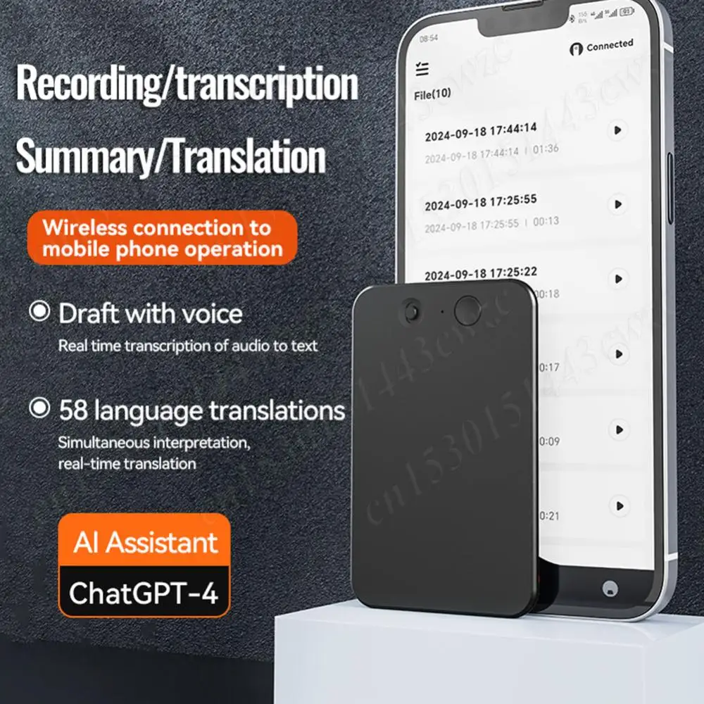 New Intelligent AI ChatGPT-4 Voice Recorder Audio App Phone Call Record Transcribe Summarize 59 Language Translation Device