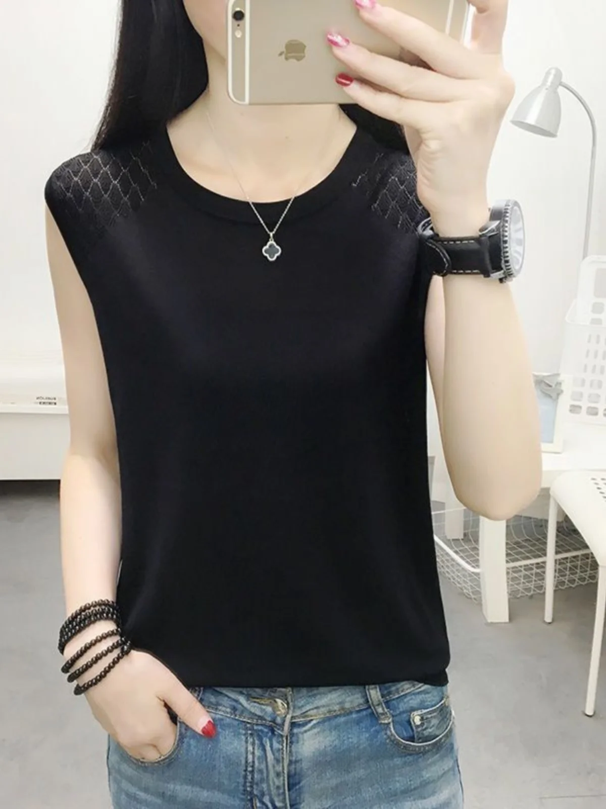 Chaleco Svel de punto de seda de hielo para mujer, camiseta holgada, Top coreano Sle, Base Faionable irt, novedad de verano y primavera