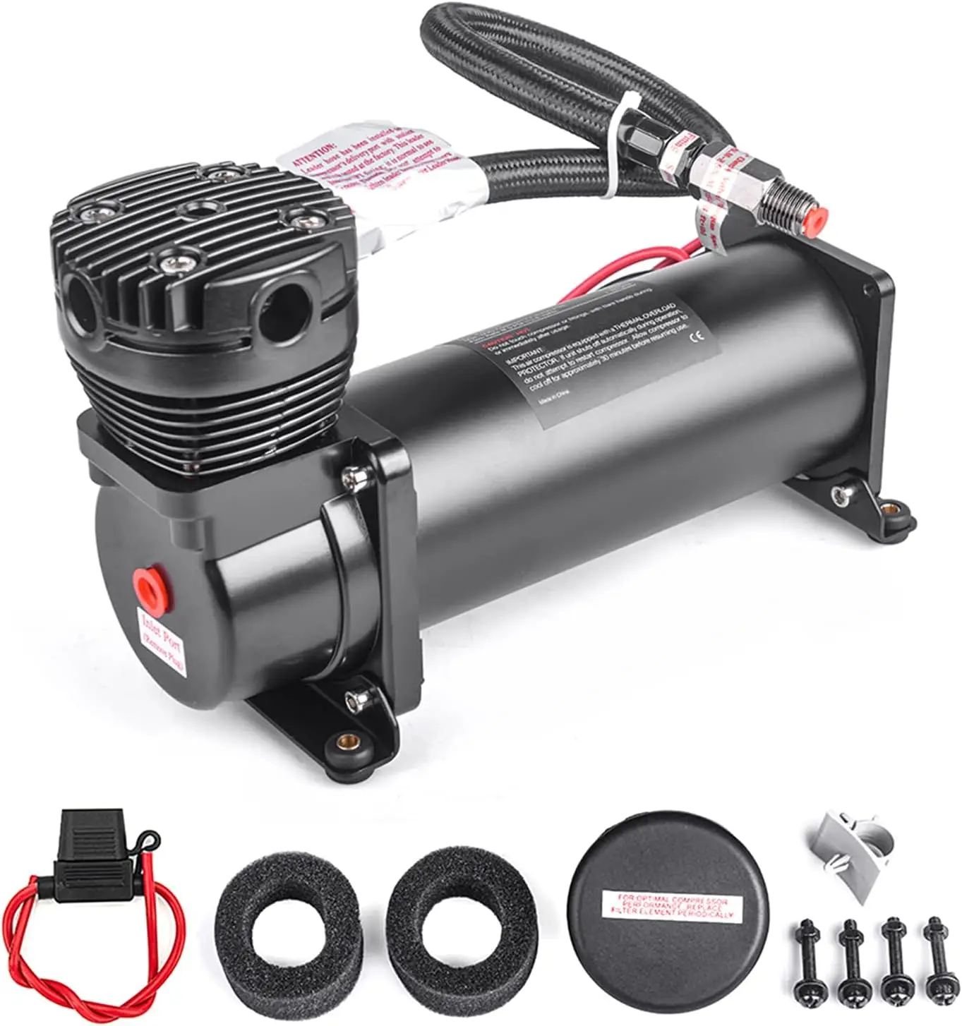 

Мощный воздушный компрессор 200 PSI для звуковых сигналов поездов, грузовиков и автомобилей - фитинги 1/4 NPT, черная отделка