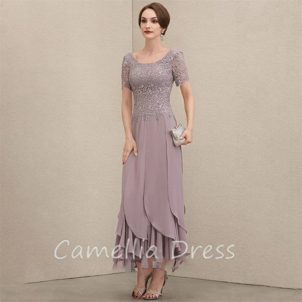 Classic Scoop Neck Mother Of The Bride Dress A-line Ankle-Length Chiffon Lace Formal Dresses Vestidos Mae Da Noiva Casamentos