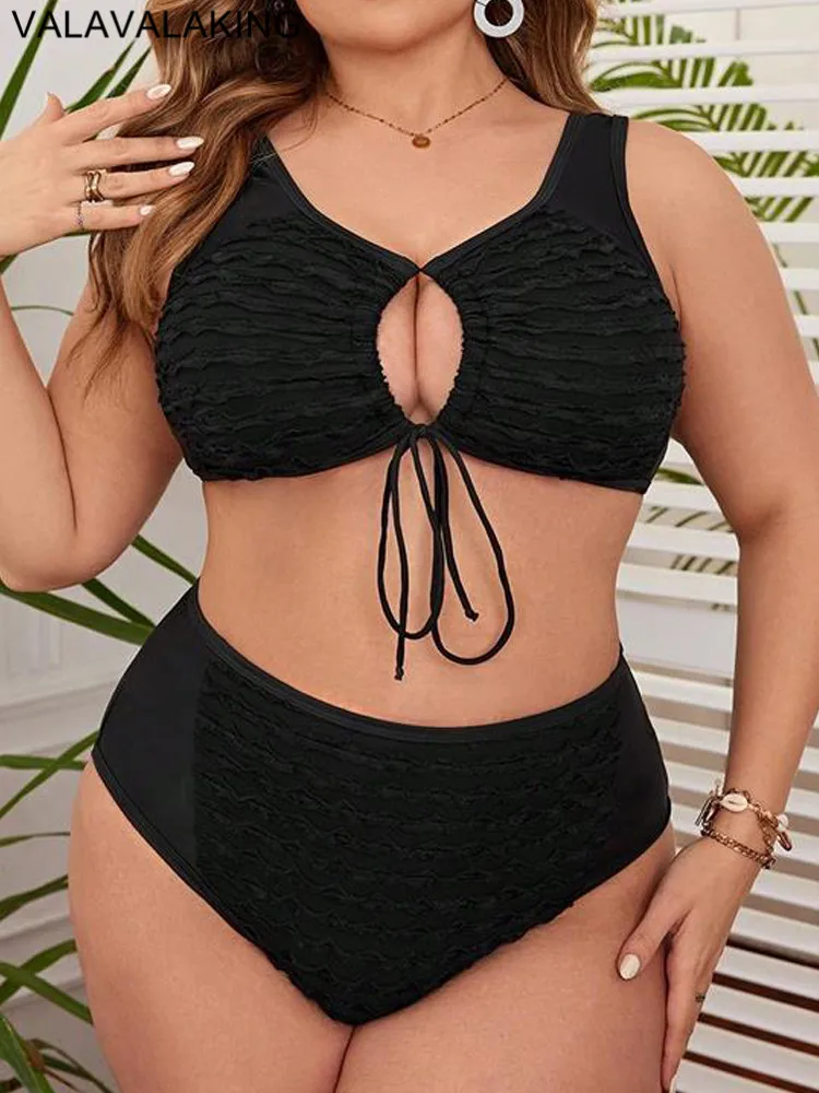 2025 Solidny 2-częściowy zestaw bikini Plus Size Kobiety Strój kąpielowy na ramiączkach Duży strój kąpielowy z wysoką talią Strój kąpielowy damski