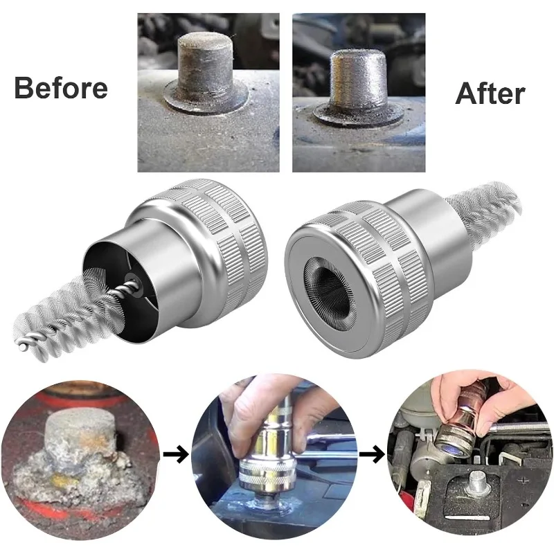

Щетка для чистки автомобильных аккумуляторов, проводов и клемм, инструмент для обслуживания аккумуляторов, очиститель клемм от грязи, проволочная щетка