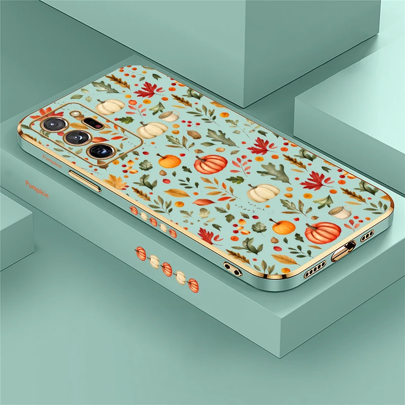 Autumn Pumpkin Floral Leaf Print Phone Case For Samsung Galaxy Note 20 Ultra 10 Plus 9 8 Drop Resistant Soft Silicone Cover Etui