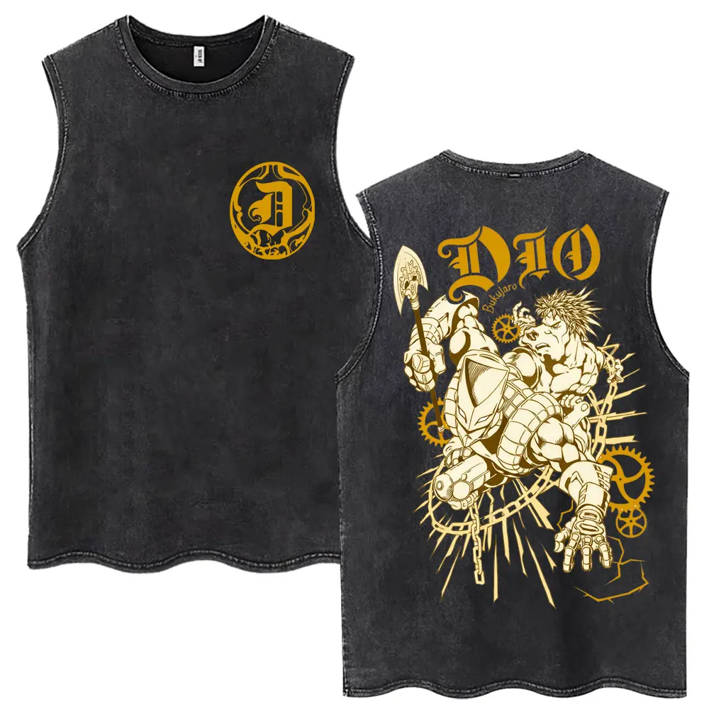 Camisetas sin mangas de algodón 100% con estampado de Anime Jojo Bizarre Adventure Dio Brando para hombre y mujer, camisetas sin mangas de algodón sueltas, ropa de calle