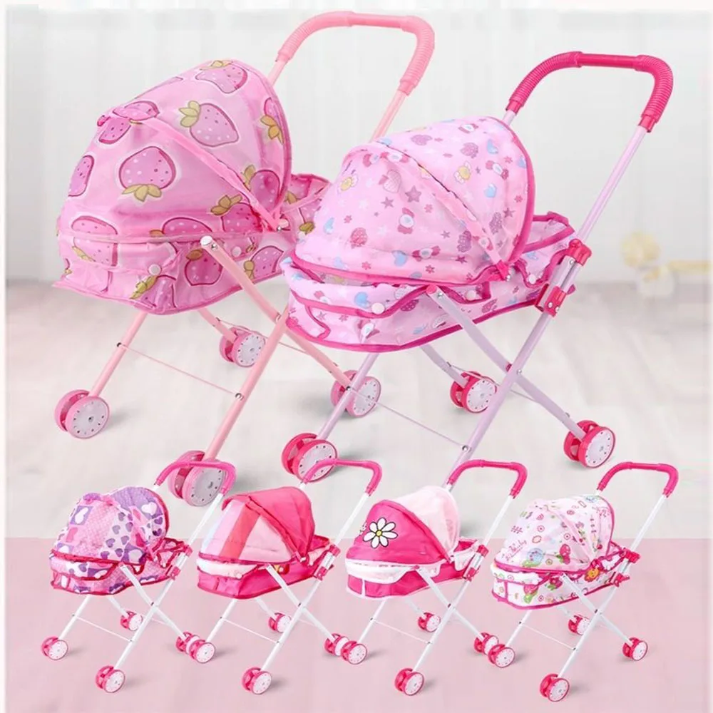 Trendy Plastic + Metal Dolls Pram Iron Support Frame Role Play Kids House Accessories Play Game Baby Stroller Children