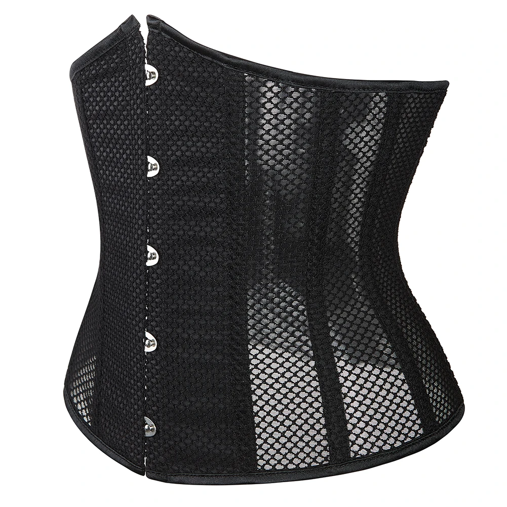 Women Waist Trainer Sexy Black Mesh Corset Goth Vintage Slim Body Belts Streetwear See Through Corset