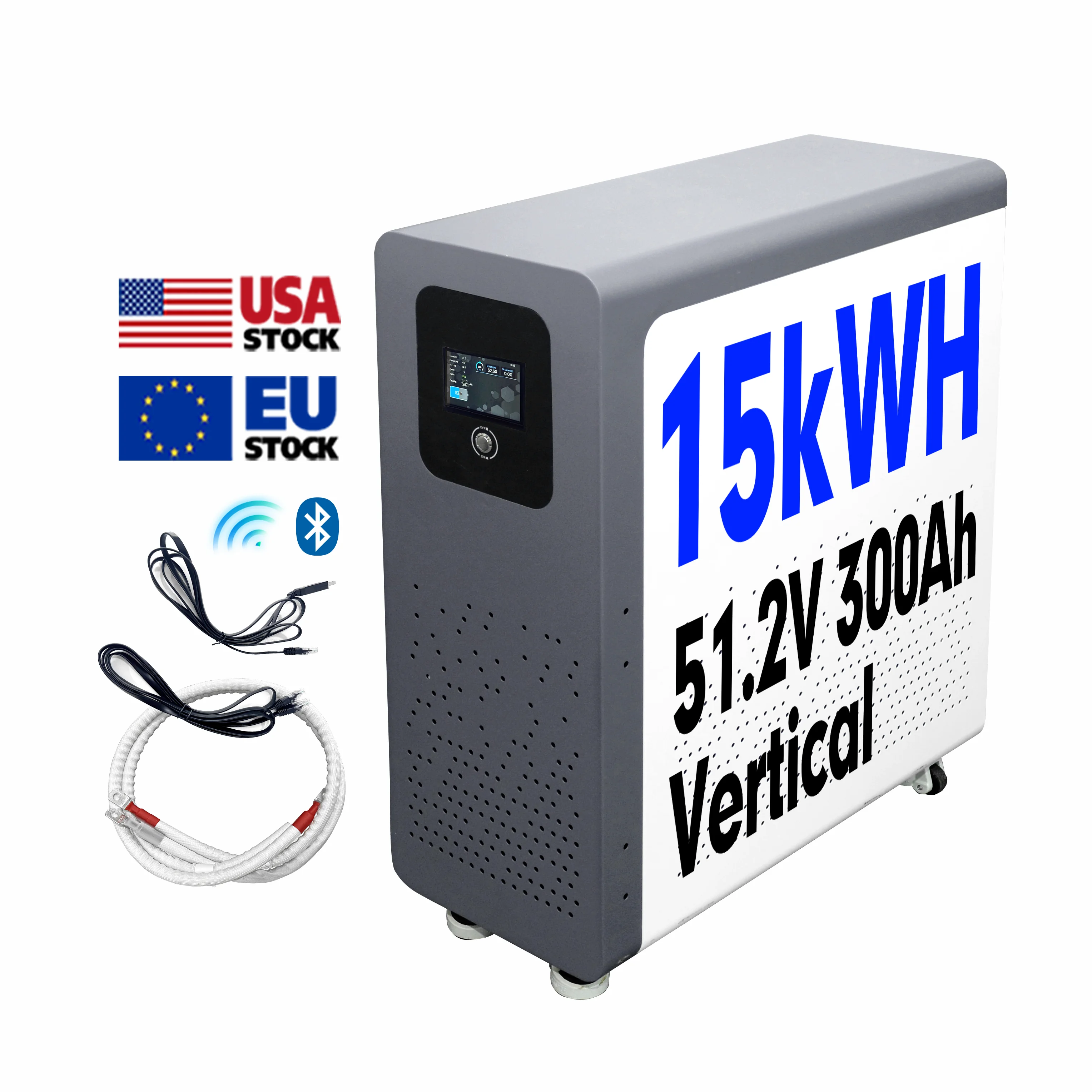 Houston USA NEW EVE 51.2V 300Ah 15kWh 8000 Cycles Battery Vertical Moveable Solar Power Home Storage Systems LiFePO4 Pack WIFI