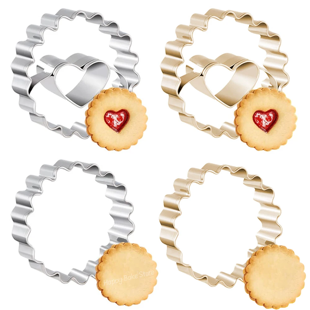 5CM Mini Love Cookie Cutter Set, Fluted Round Biscuit Cutters, Zinc Alloy Material Baking Mold, DIY Festival Kitchen Supplies