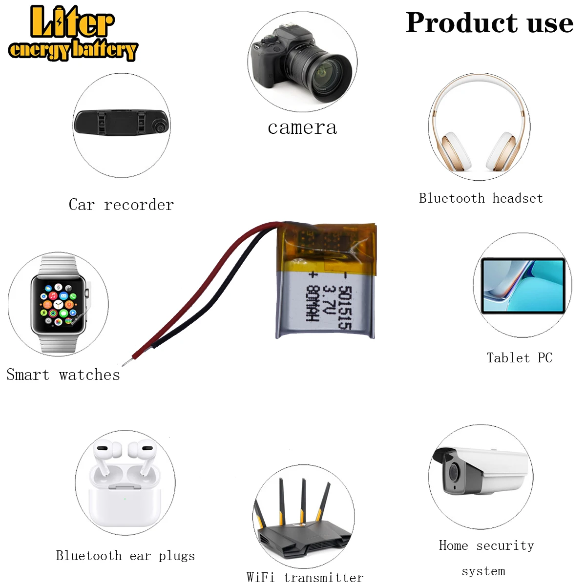 3.7V 80mAh 501515   Células de iones de batería recargable LiPo de polímero de litio para auriculares bluetooth Mp3 Mp4 Mp5 E-book