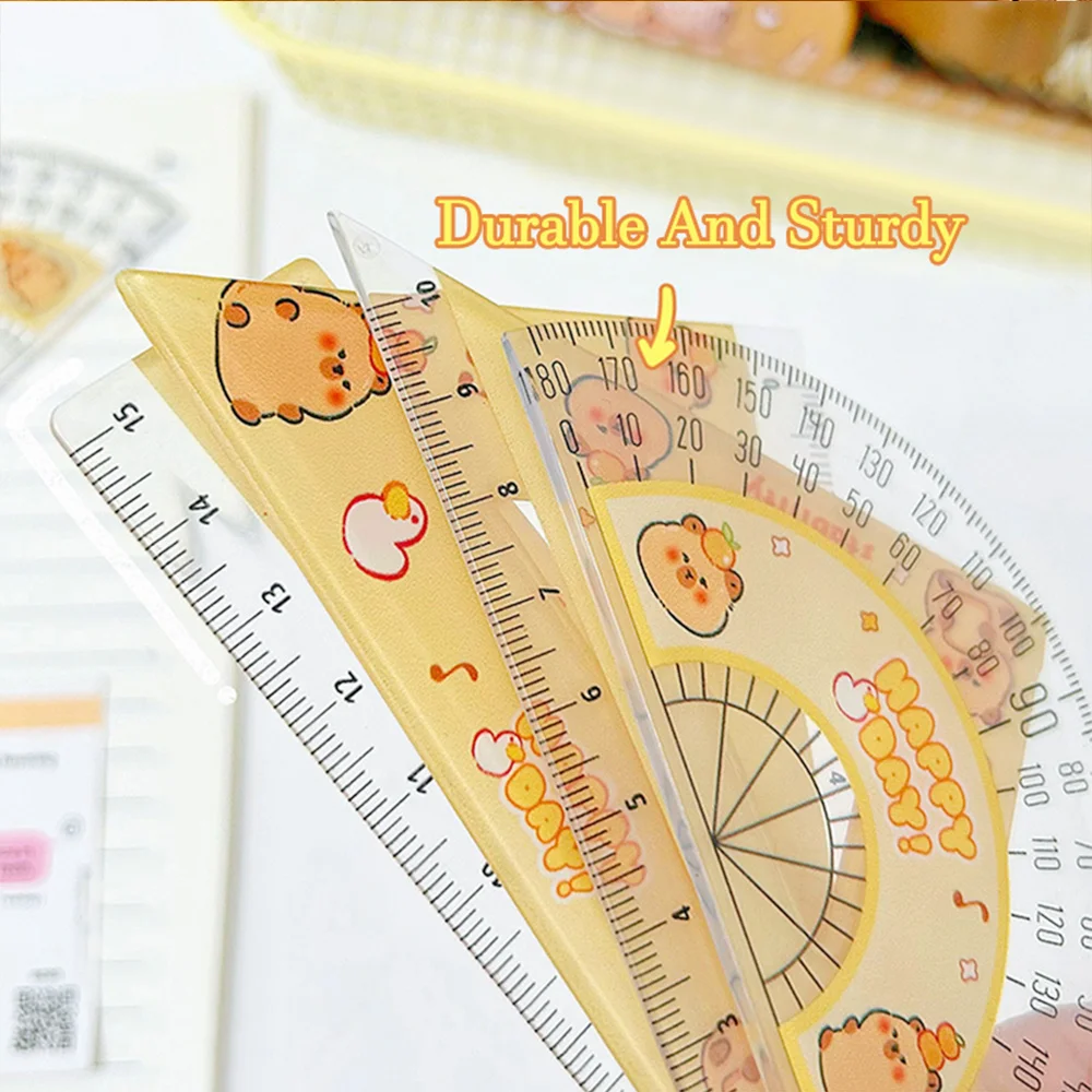4pcs Plastic Transparent Capybara Ruler A Set Of Ruler Test Drawing Four-piece Ruler Plastic Transparent Ruler Triangle Board