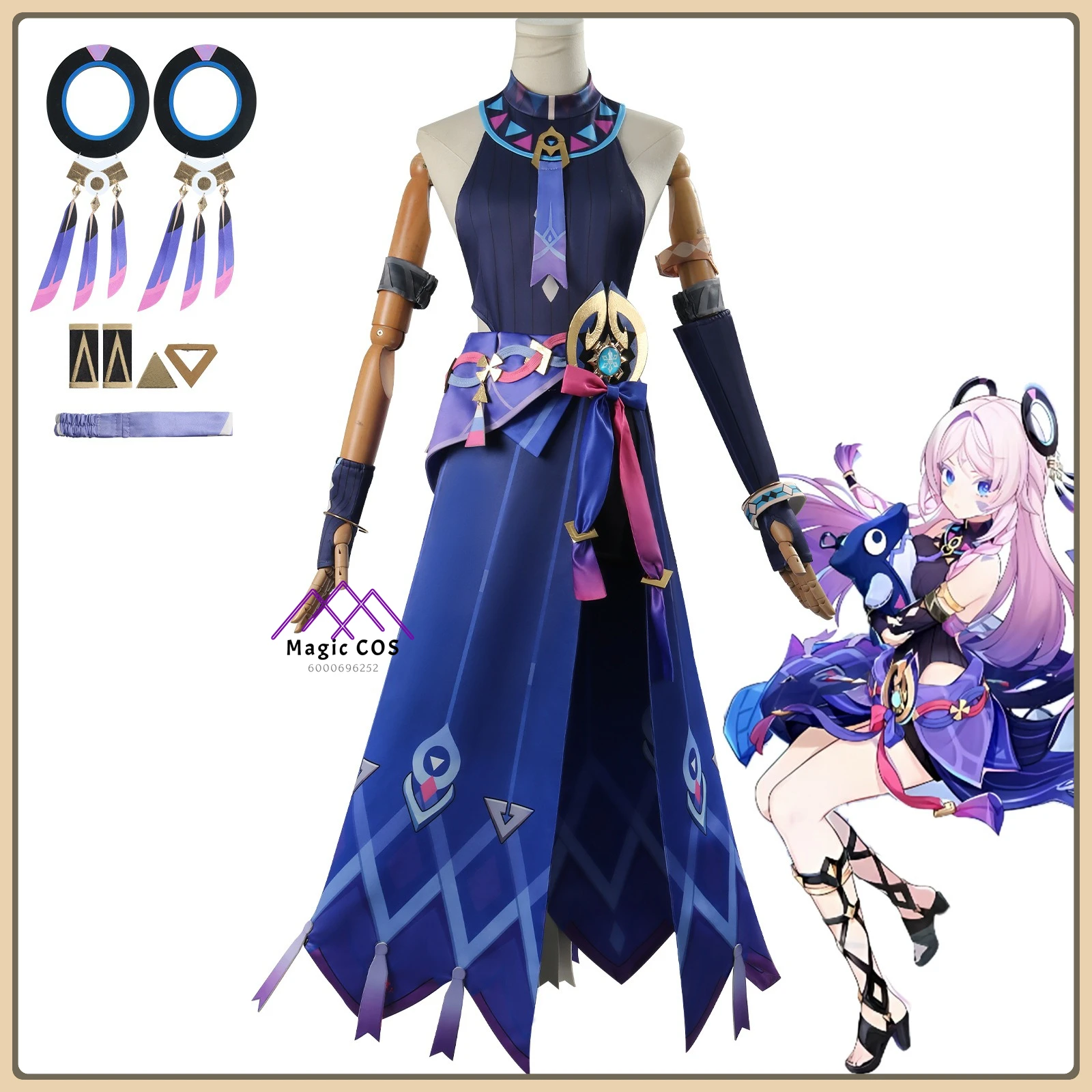 

Genshin Impact Siratrari Cosplay Costume Robe & Burn Mark Decals High Quality Full Set Anime Outfit for Women Role Playing