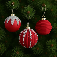 16pcs 6cm Velvet Christmas Balls Flocked Glitter Christmas Ball Pendant Xmas Tree Hanging Ornaments Home Christmas Decoration