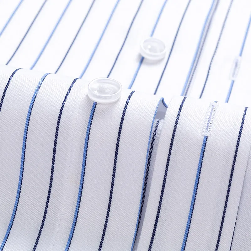 Luxury Men\'s Non-Iron Dress Shirt Summer 100% Cotton Striped Short Sleeve Shirts Business Casual Formal Tuxedo Blouse Top