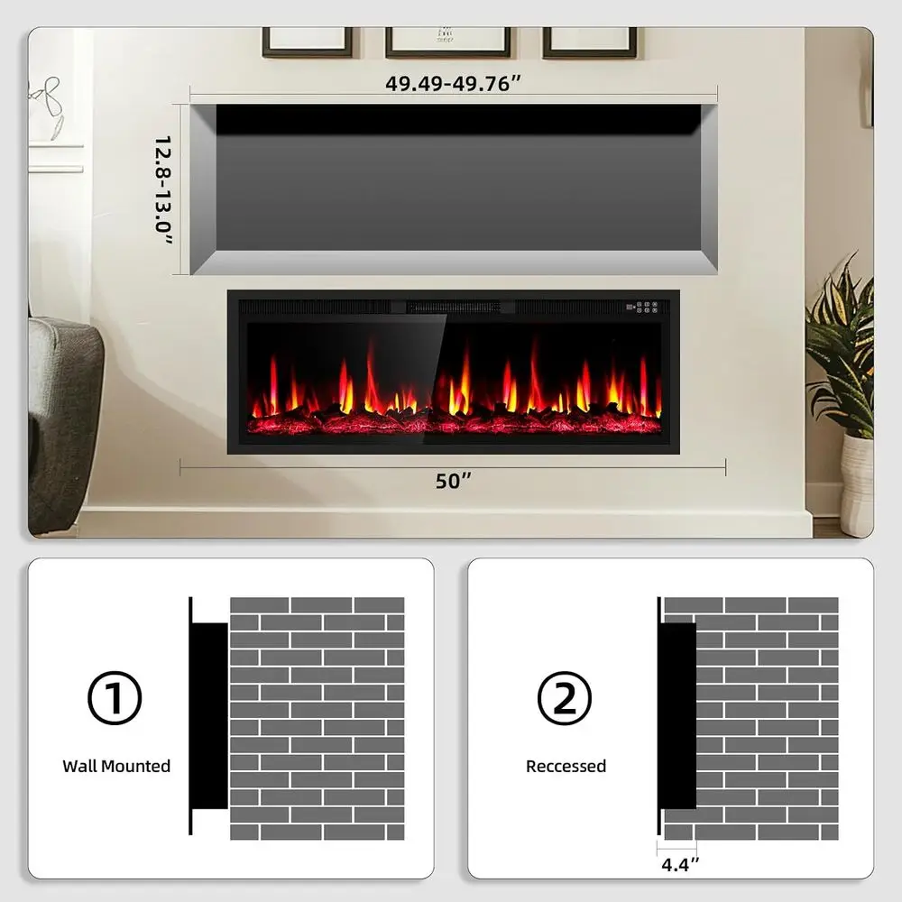 50 inch Electric ireplace Inserts and Wall Mounted with Remote Control & Touch Sn 1500W ireplace Heater with Timer ull Sn