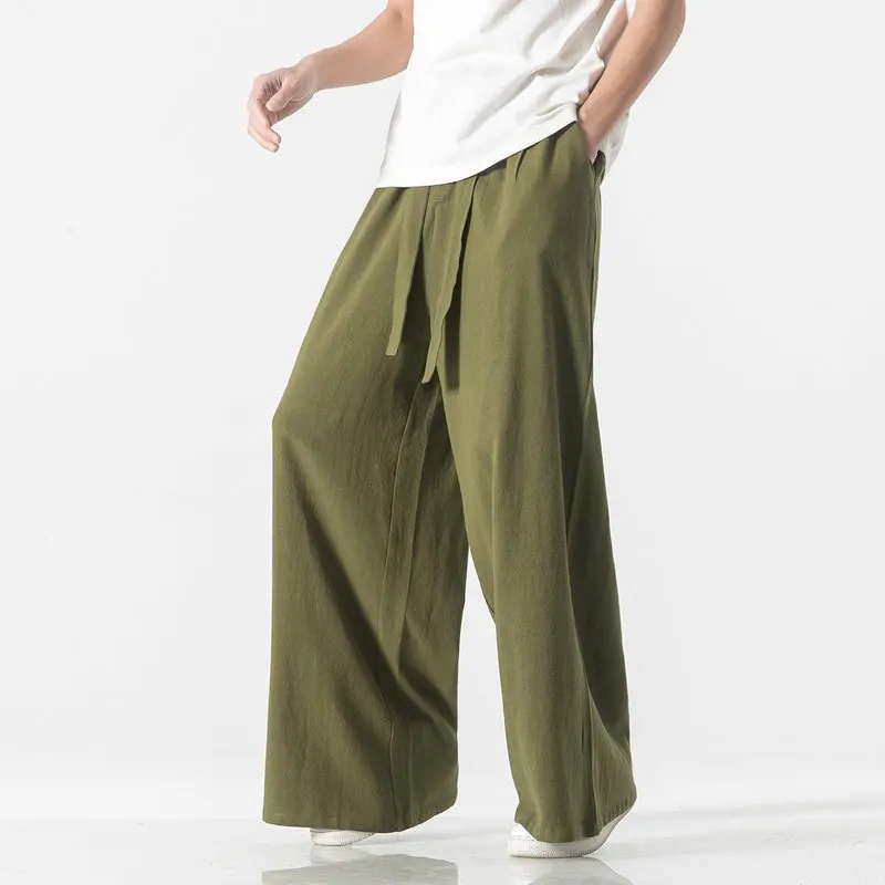 Cotton Linen Vintage Men’s Harem Pants Harajuku Oversized Casual Man Wide Leg Pants Loose High Quality Men Trousers Jogger Pants