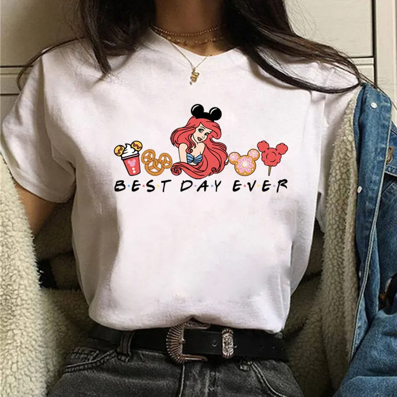 Harajuku Best Day Ever Disney ciuchy koszulka damska księżniczki damskie Sumer ubrania z krótkim rękawem t-shirty bluzki damskie