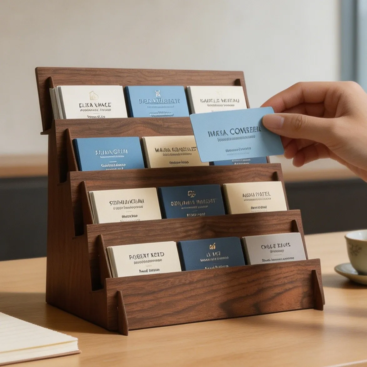 4-lagiger Grußkarten-Präsentationsständer aus Holz, Desktop-Broschüren-Organizer, multifunktionaler Prospektständer für Handwerksmessen und den Einzelhandel