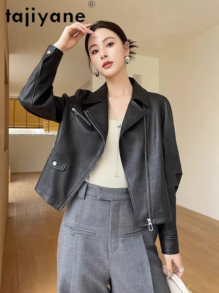TAJIYANE 리얼 탑 레이어 양가죽 재킷 여성 리치 패턴 가죽 코트 짧은 천연 가죽 재킷 2025 가을 의류 신상 아우터